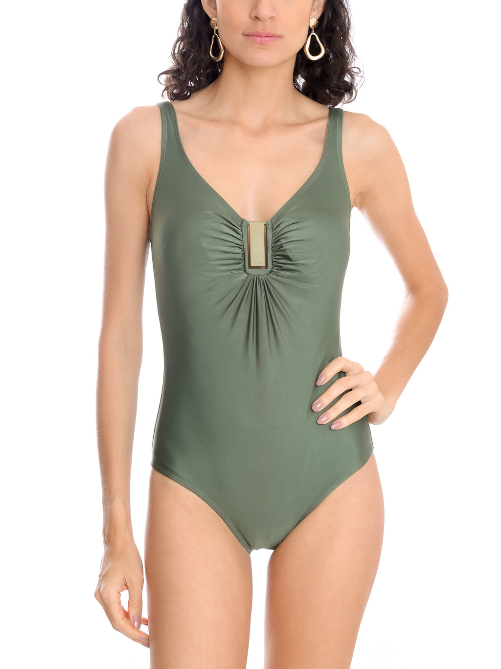 Mirassol Green Plain Twisted Detail Swimsuit