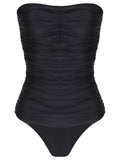 Melissa Black Plain Ruched Strapless Swimsuit