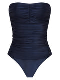 Melissa Blue Plain Ruched Strapless Swimsuit