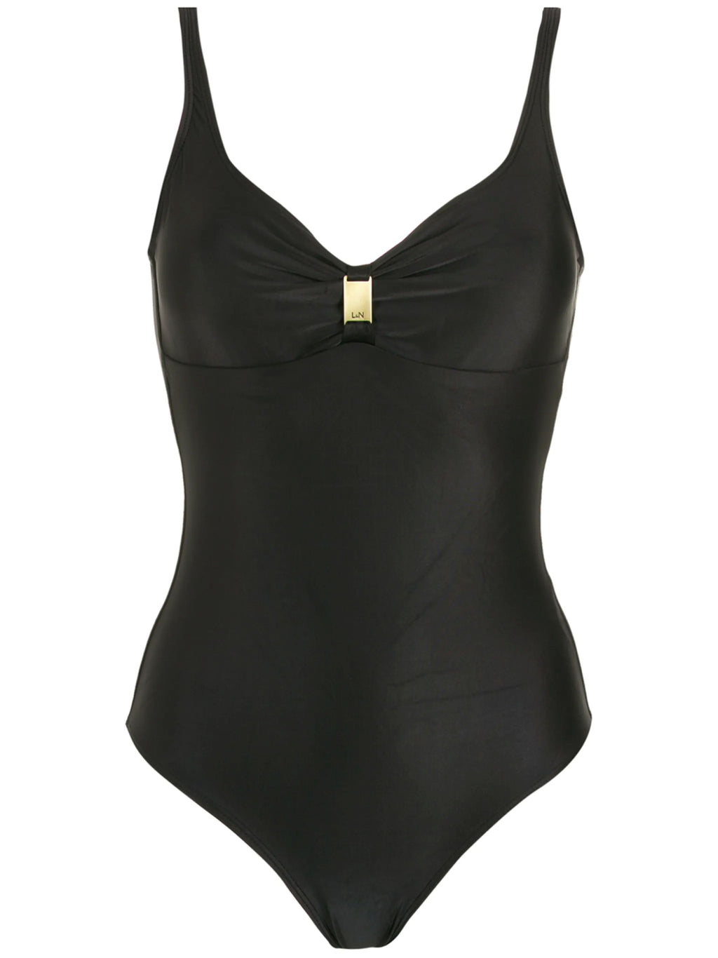 Roberta Black Plain Open-Back Swimsuit