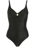 Roberta Black Plain Open-Back Swimsuit