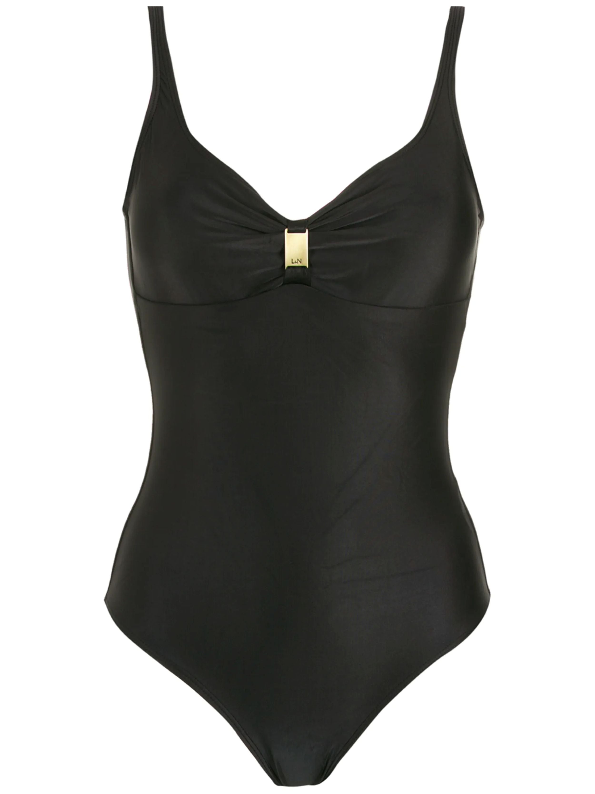 Roberta Black Plain Open-Back Swimsuit