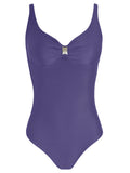 Roberta Purple Plain Open-Back Swimsuit