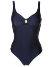 Roberta Blue Plain Open-Back Swimsuit