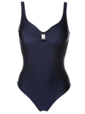 Roberta Blue Plain Open-Back Swimsuit