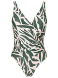 Maisa Abstract-Print Striped Draped Open-Back Swimsuit