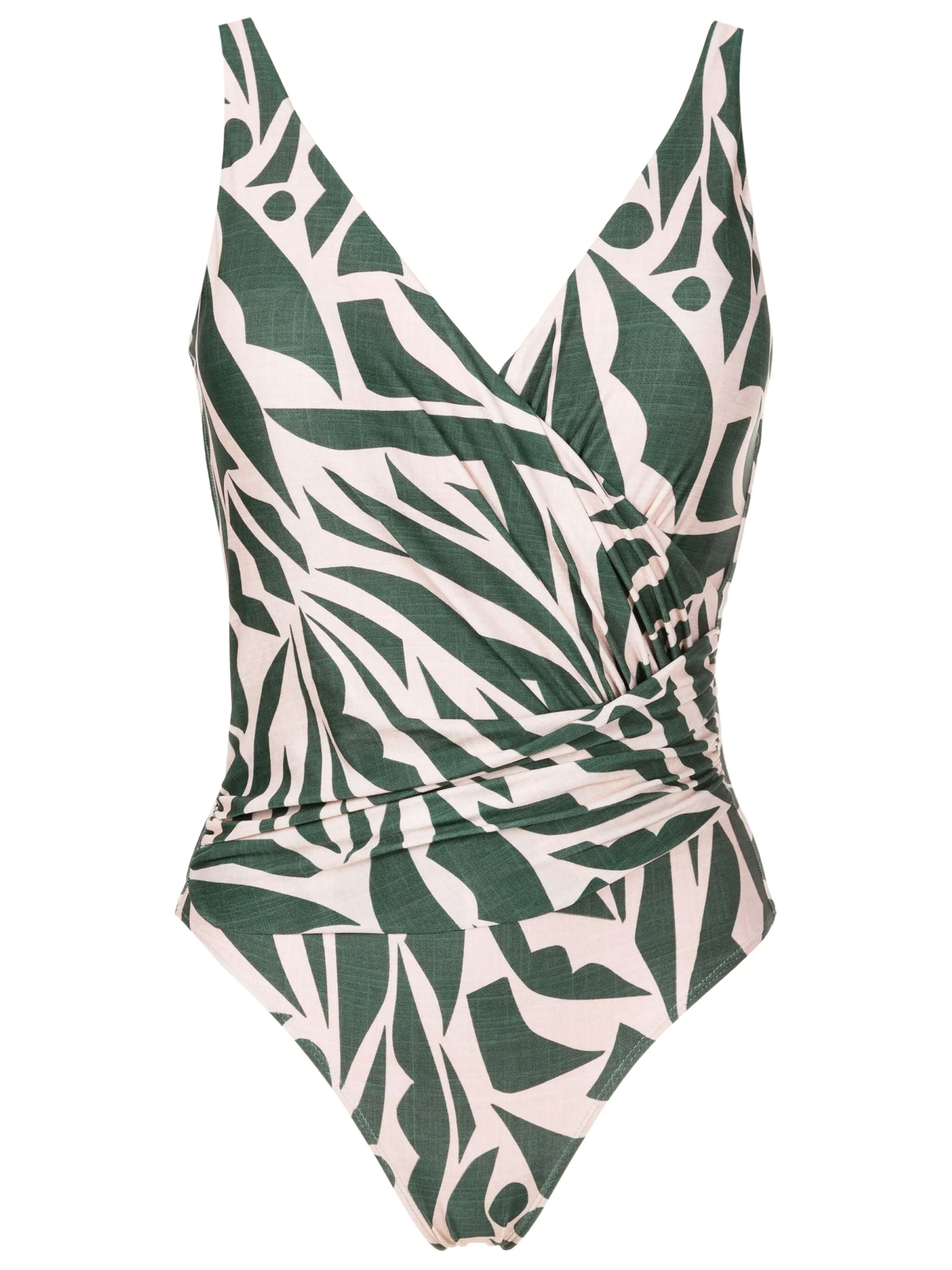 Maisa Abstract-Print Striped Draped Open-Back Swimsuit