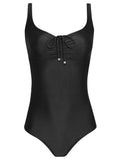 Rosa Black Plain Adjustable Neckline Swimsuit