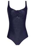 Rosa Blue Plain Adjustable Neckline Swimsuit