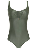 Rosa Green Plain Adjustable Neckline Swimsuit