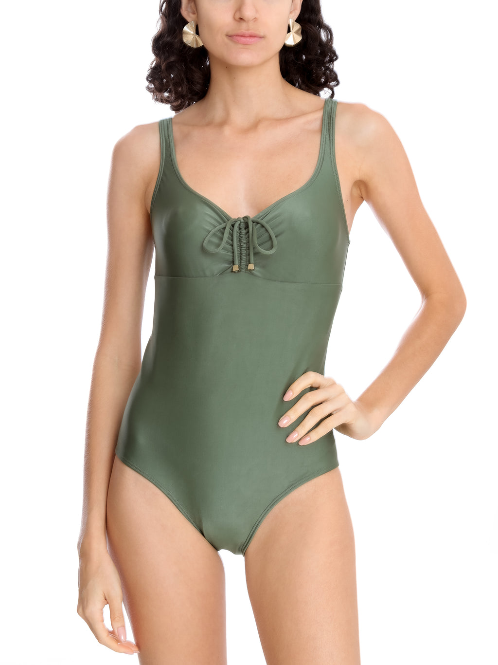 Rosa Green Plain Adjustable Neckline Swimsuit