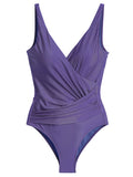 Maisa Purple Plain Draped Open-Back Swimsuit