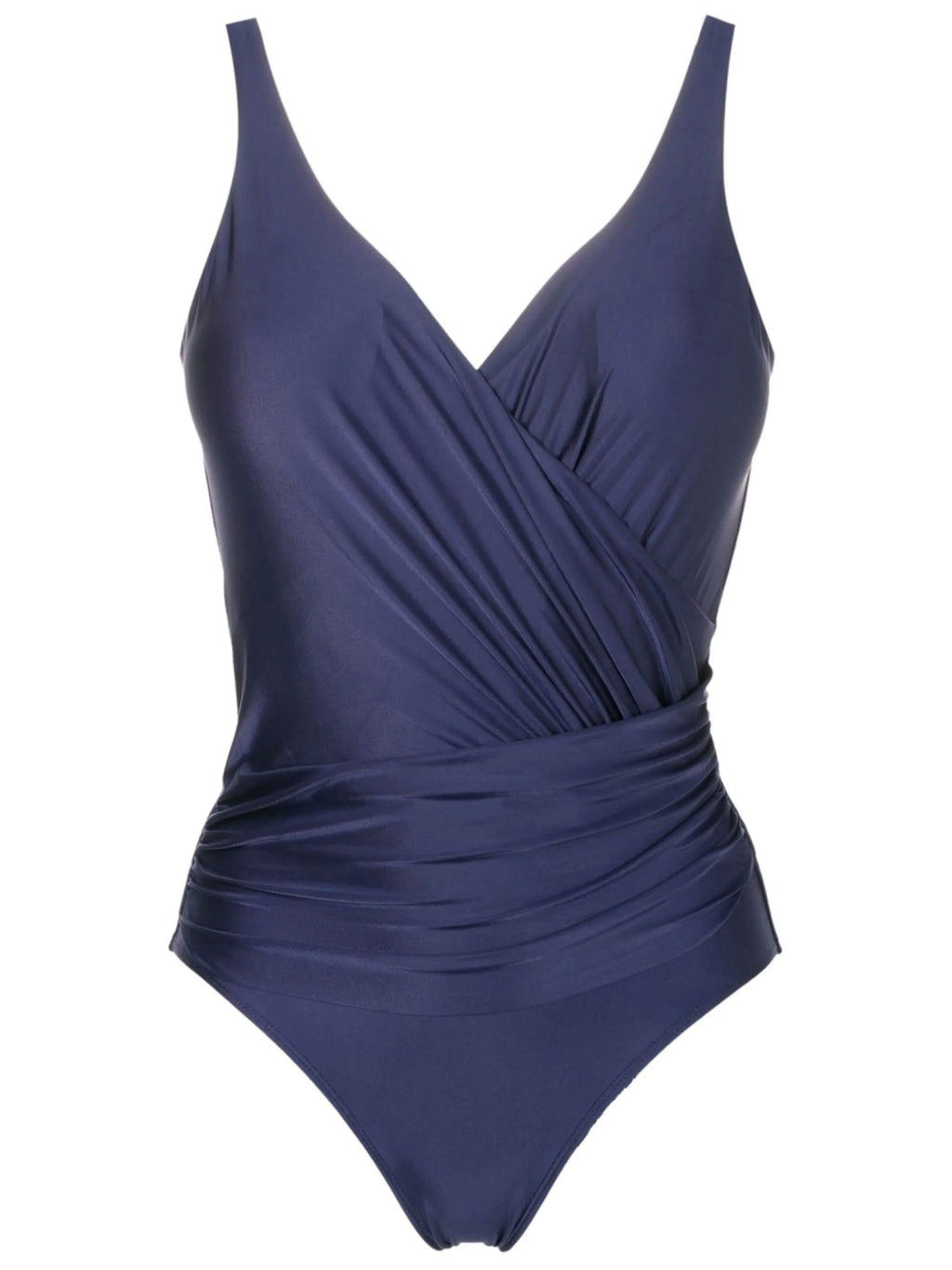 Maisa Blue Plain Striped Draped Open-Back Swimsuit