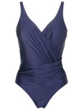 Maisa Blue Plain Striped Draped Open-Back Swimsuit