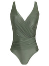 Maisa Green Plain Draped Open-Back Swimsuit