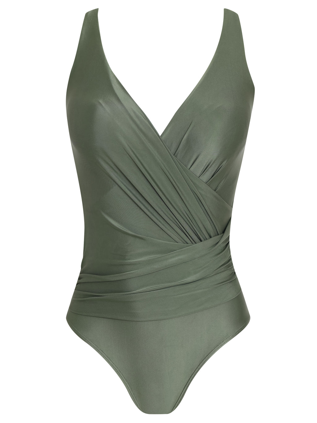 Maisa Green Plain Striped Draped Open-Back Swimsuit