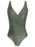 Maisa Green Plain Striped Draped Open-Back Swimsuit