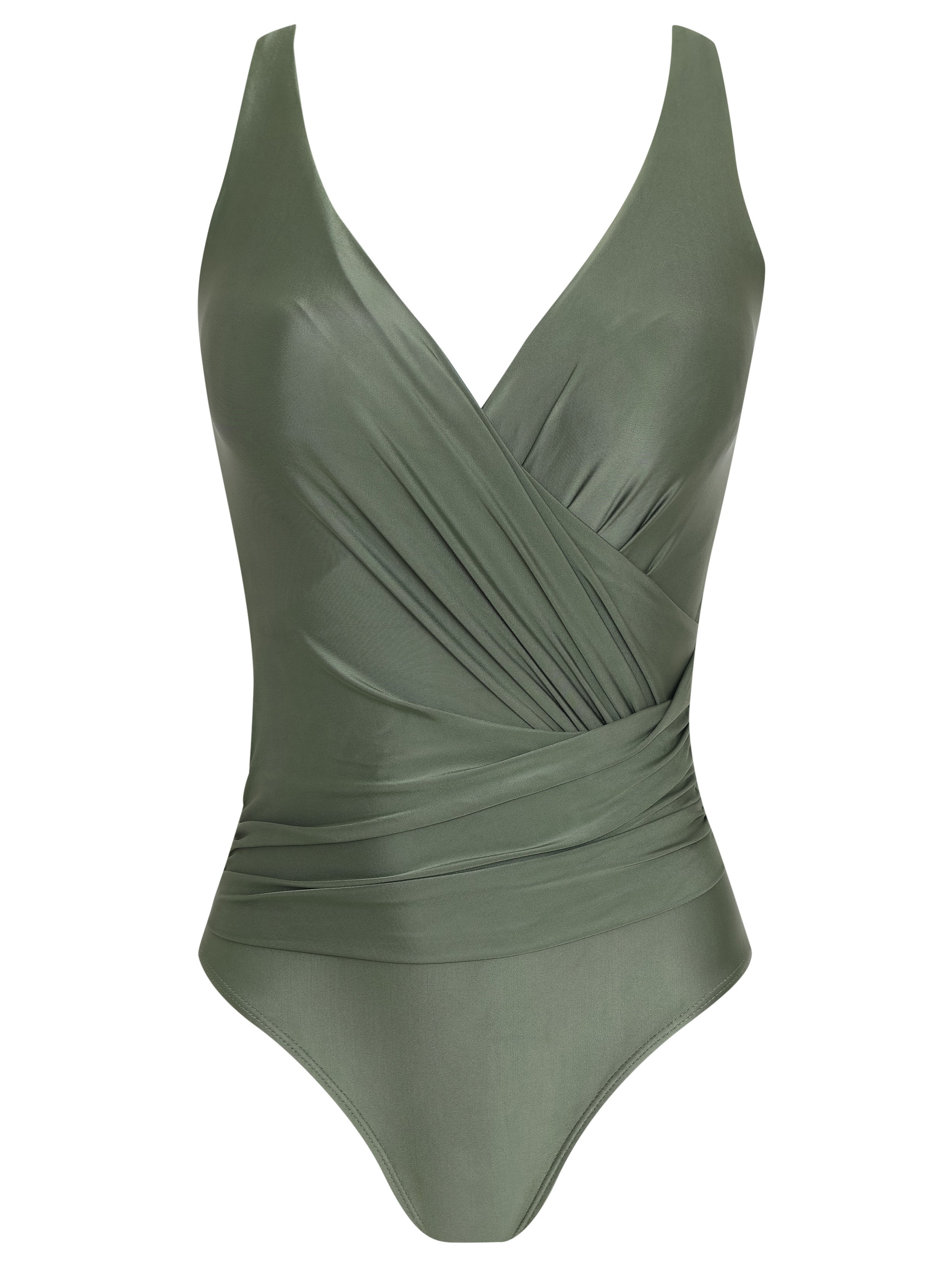 Maisa Green Plain Striped Draped Open-Back Swimsuit