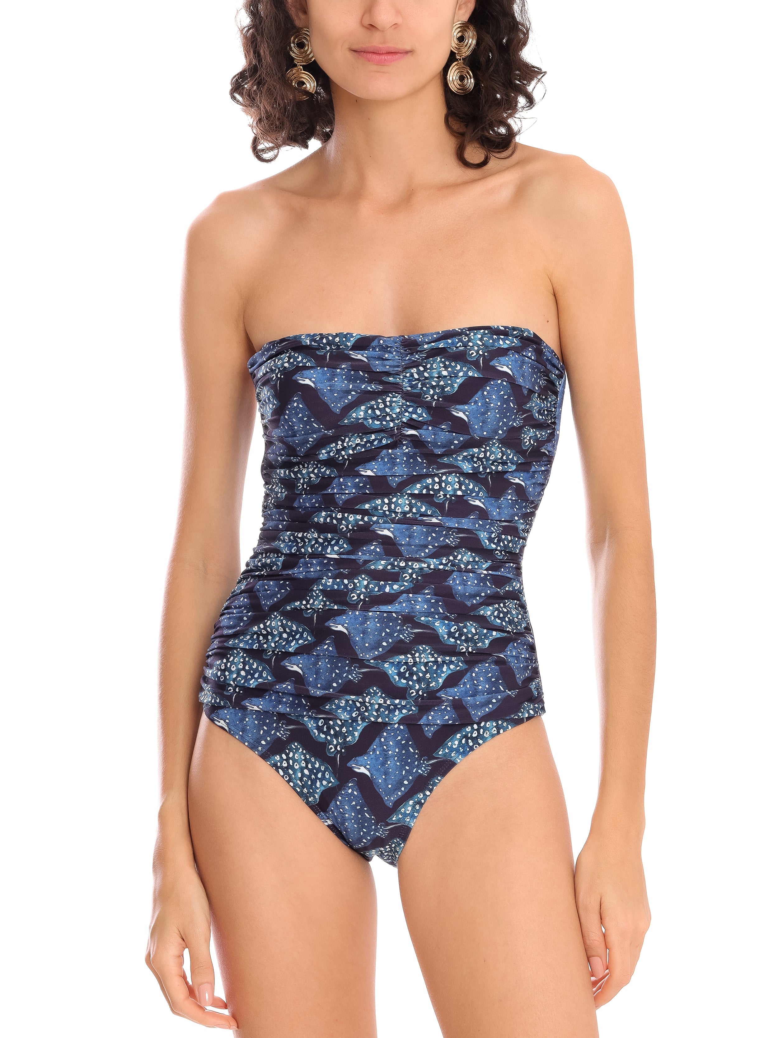 Melissa Stingrays-Print Ruched Strapless Swimsuit