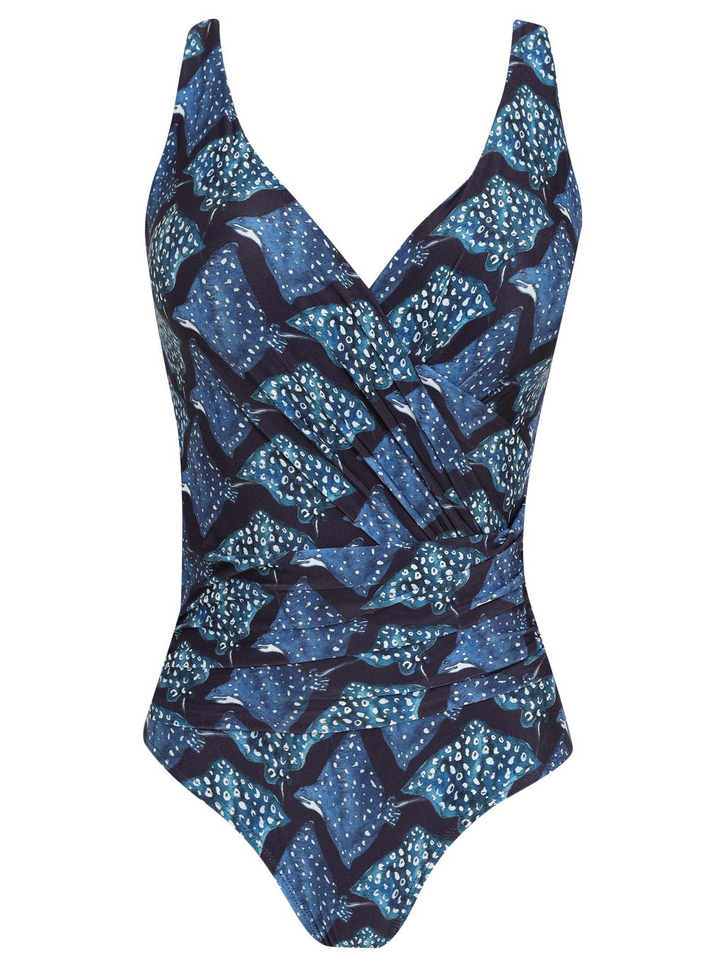 Maisa Stingrays-Print Striped Draped Open-Back Swimsuit