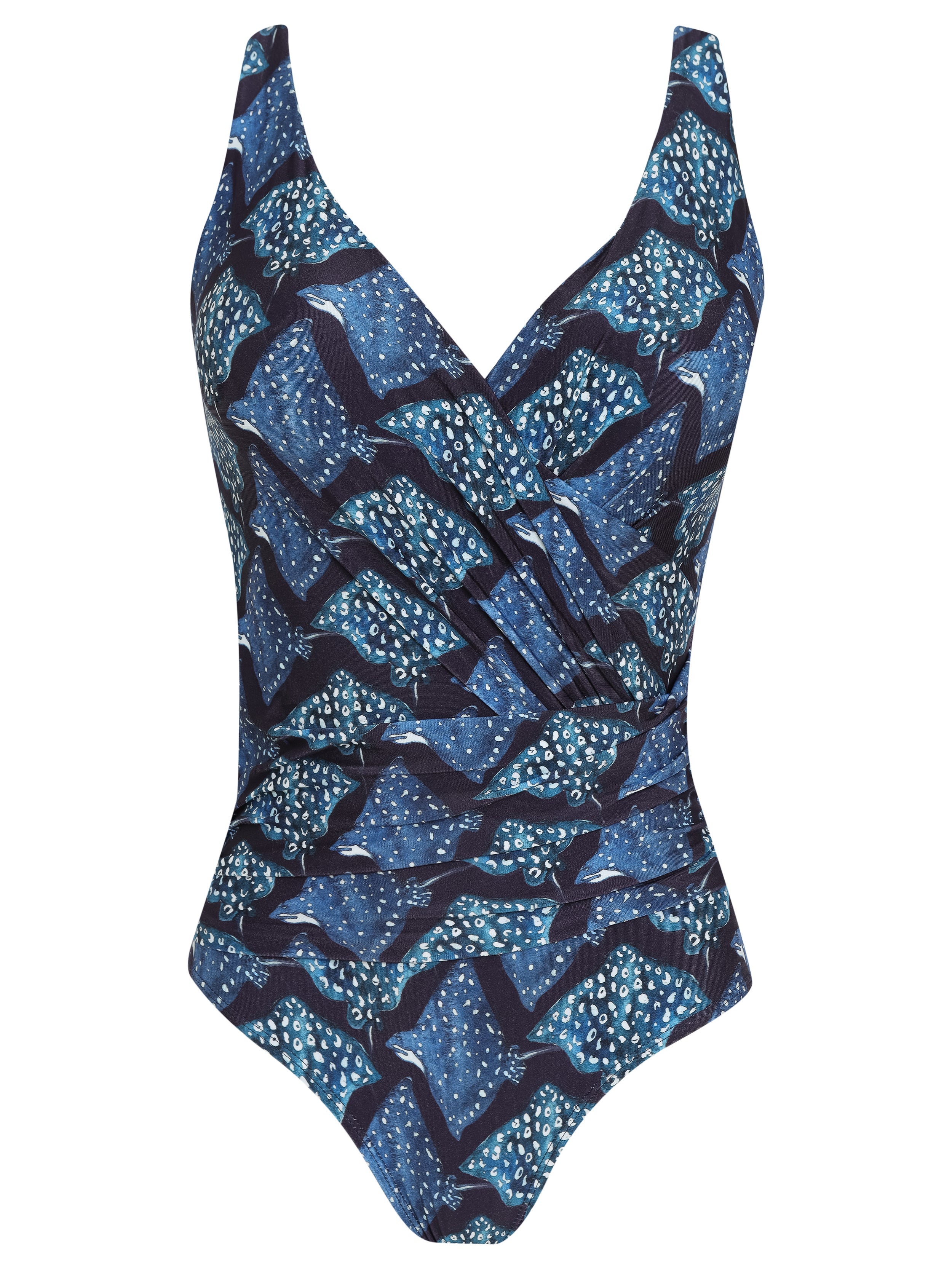 Maisa Stingrays-Print Striped Draped Open-Back Swimsuit