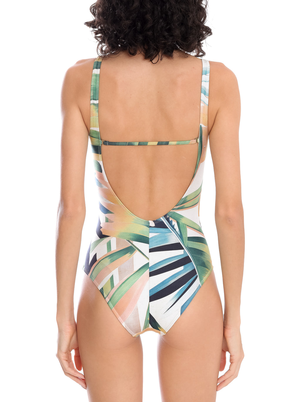 Maisa Foliage-Print Striped Draped Open-Back Swimsuit