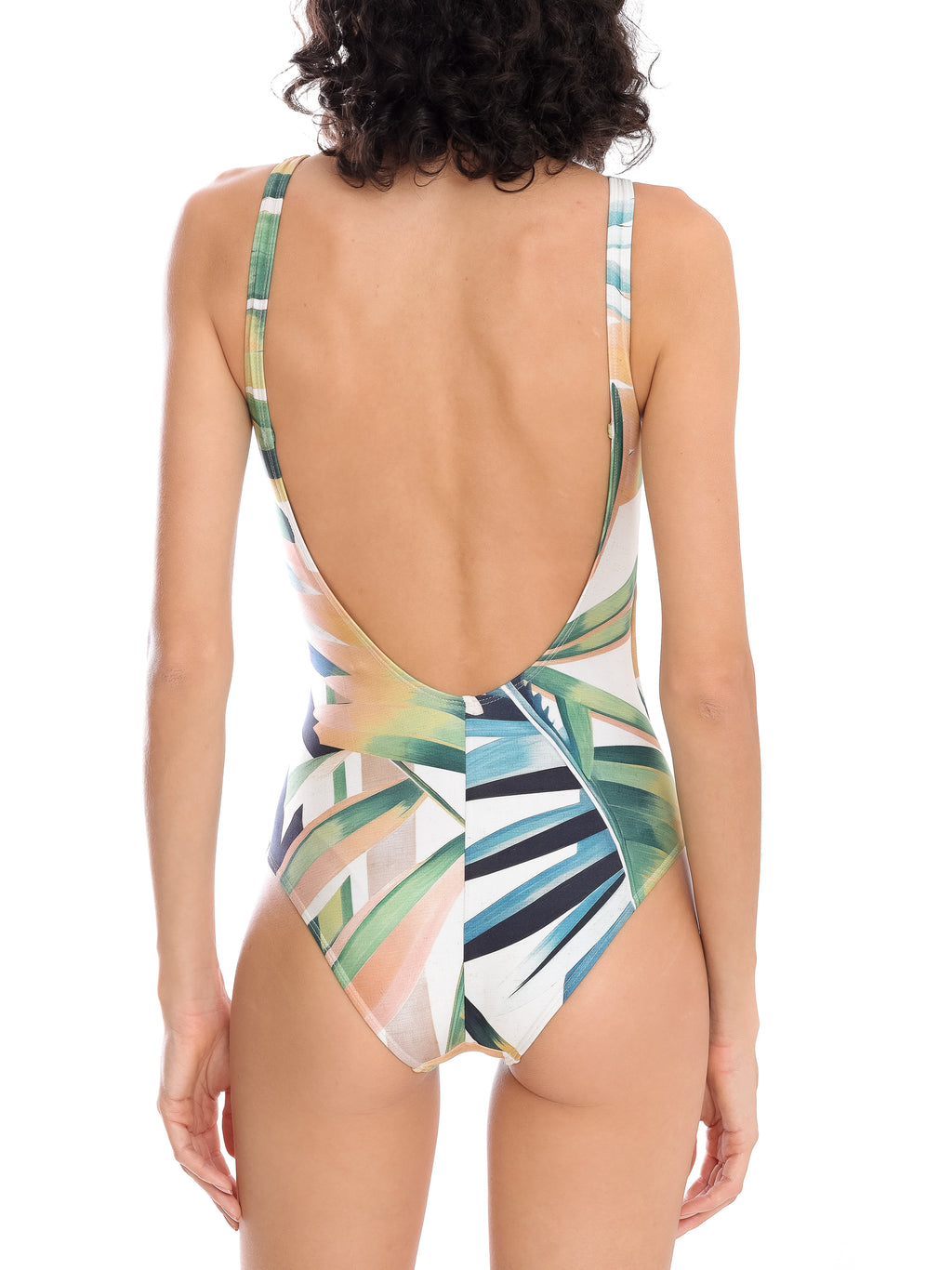 Maisa Foliage-Print Striped Draped Open-Back Swimsuit