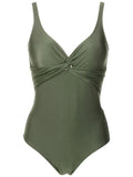 Adriana Green Plain Twisted Detail Swimsuit
