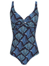 Adriana Blue Stingrays-Print Twisted Detail Swimsuit