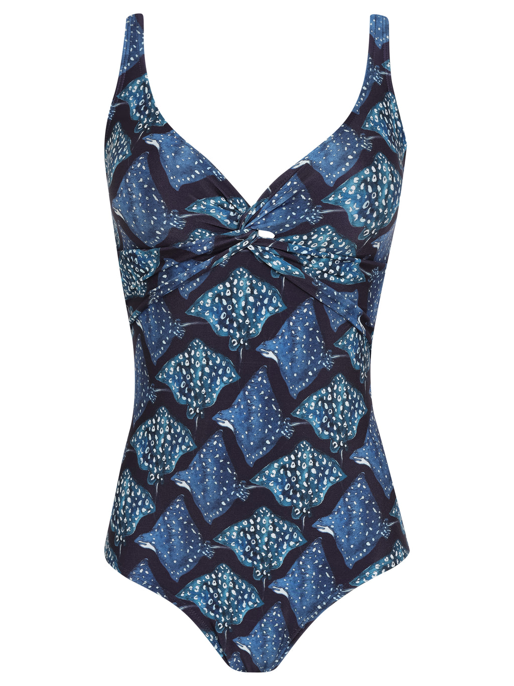 Adriana Blue Stingrays-Print Twisted Detail Swimsuit