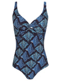 Adriana Blue Stingrays-Print Twisted Detail Swimsuit