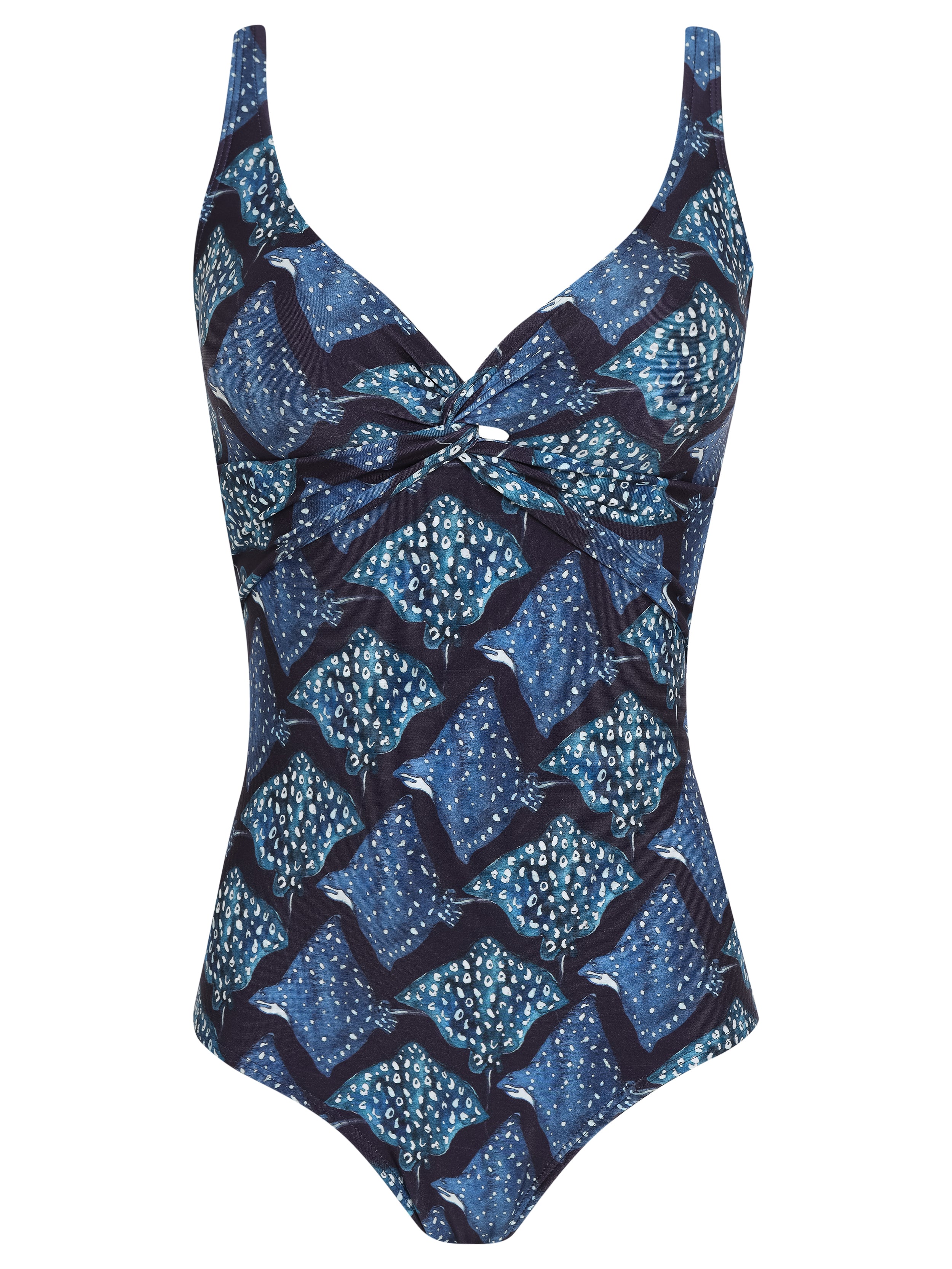 Adriana Blue Stingrays-Print Twisted Detail Swimsuit