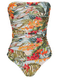 Melissa -Print Ruched Strapless Swimsuit