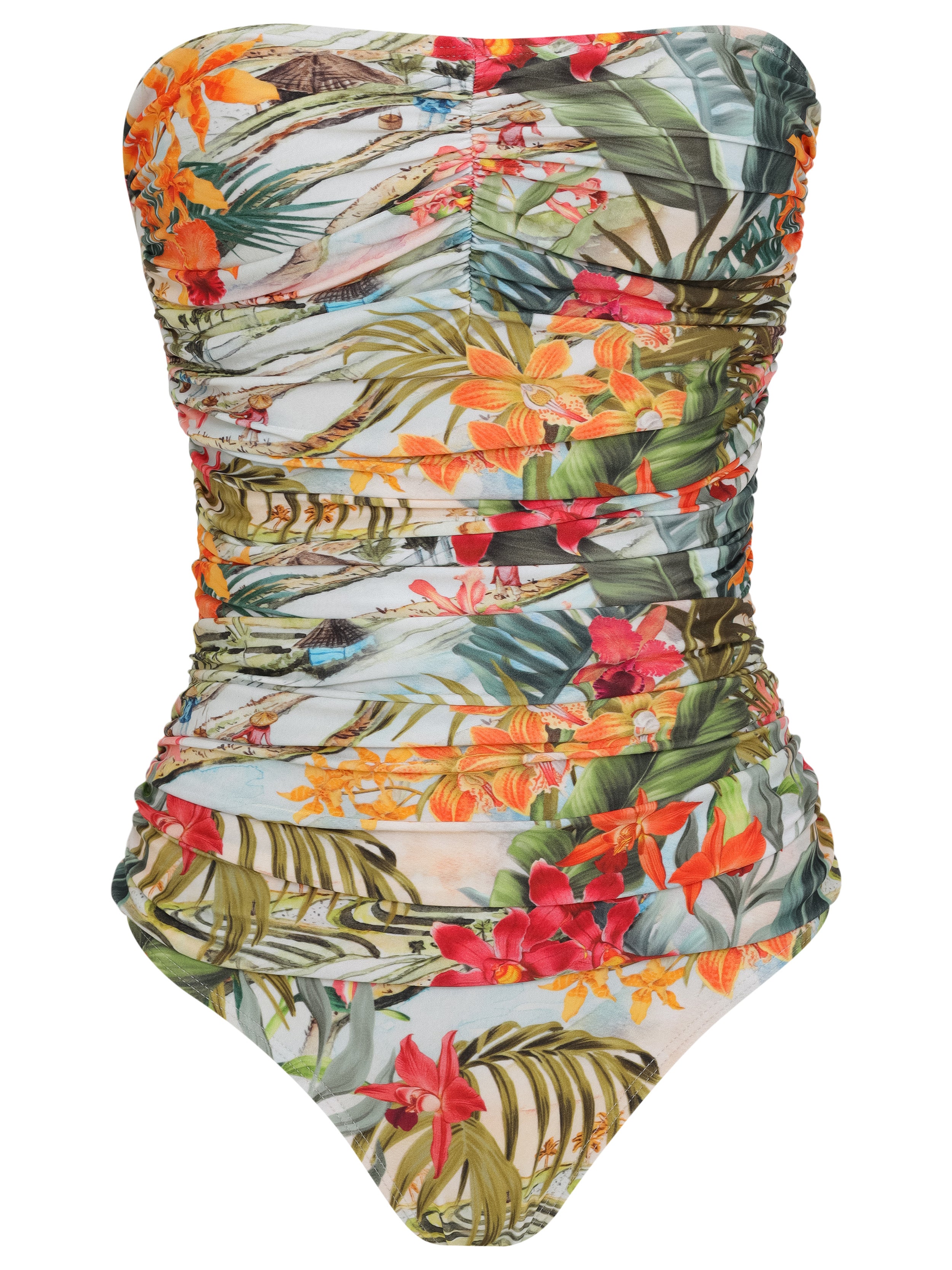 Melissa -Print Ruched Strapless Swimsuit