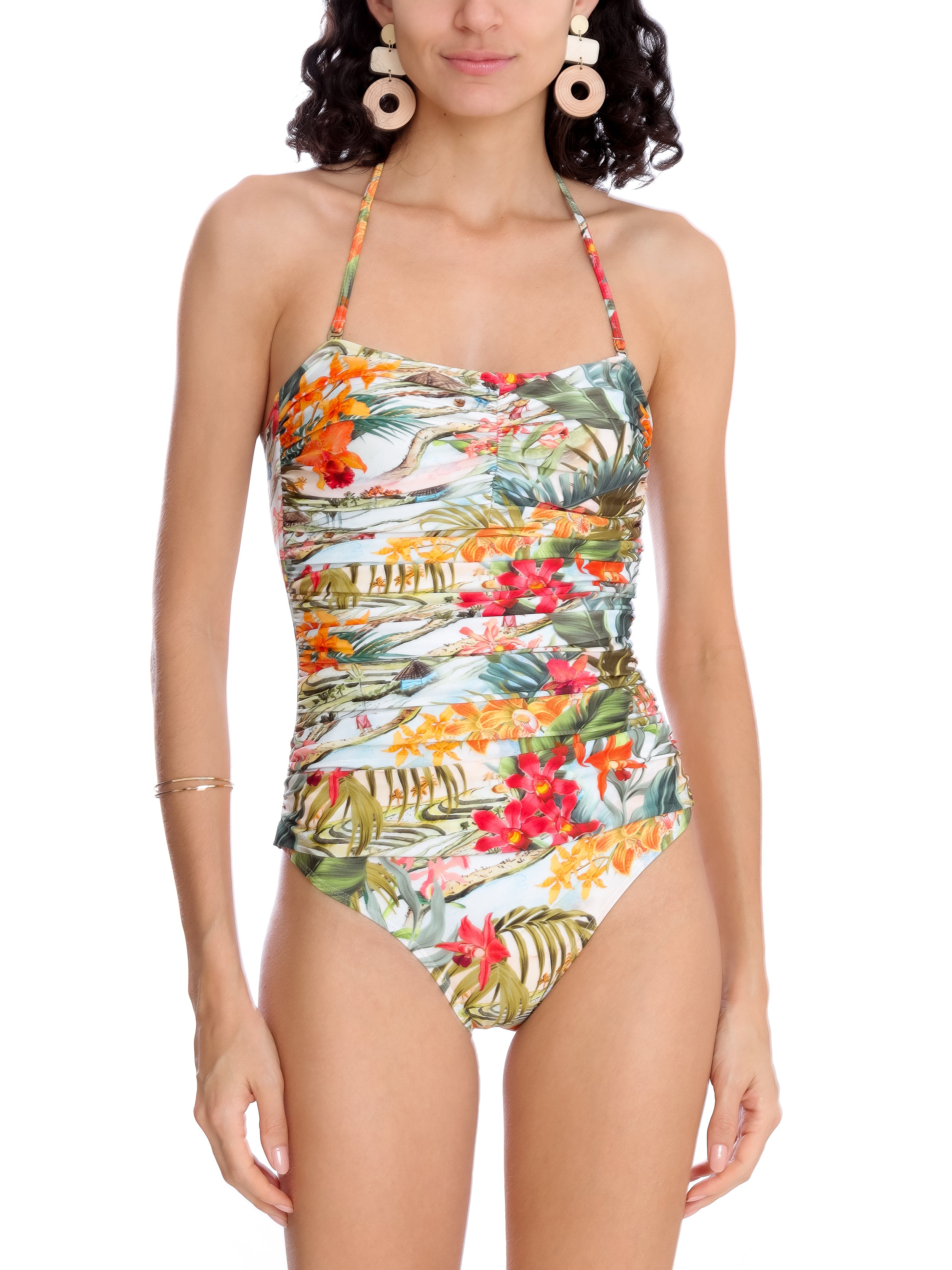 Melissa -Print Ruched Strapless Swimsuit