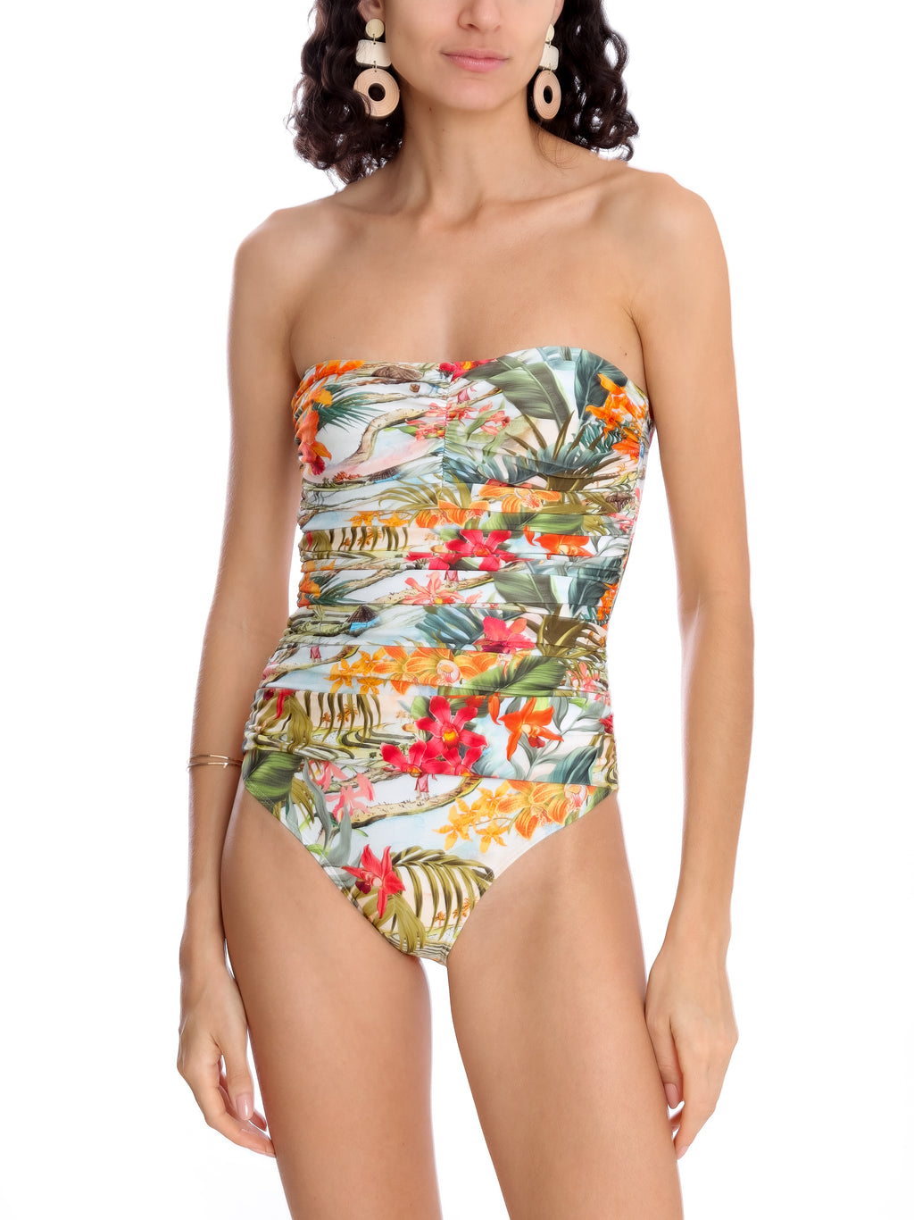 Melissa -Print Ruched Strapless Swimsuit