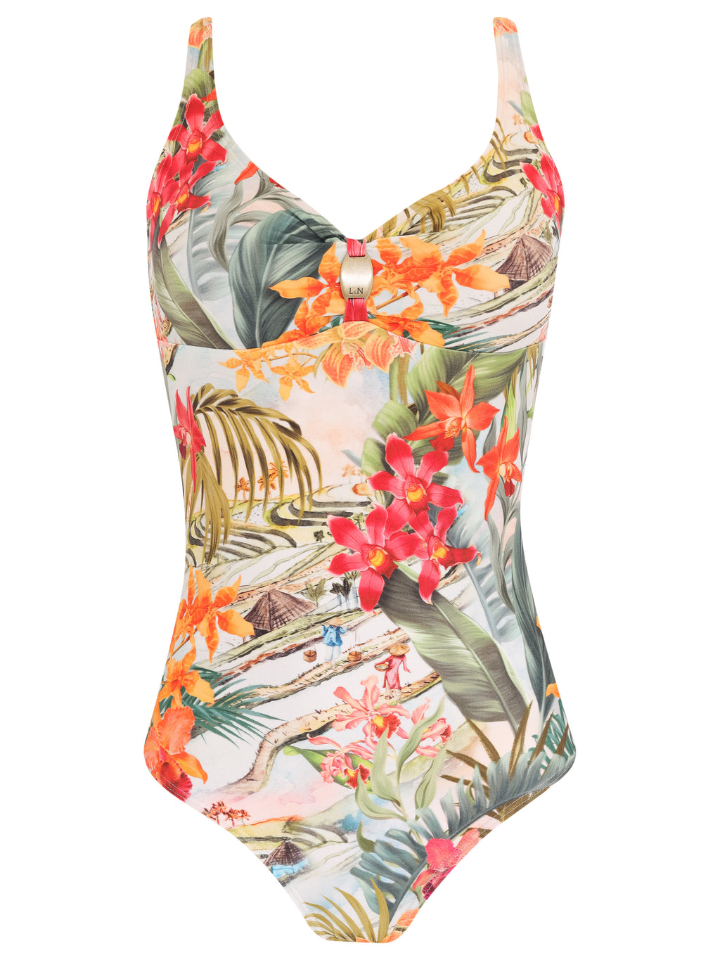 Roberta Foliage-Print Open-Back Swimsuit Laos