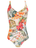 Roberta Foliage-Print Open-Back Swimsuit Laos