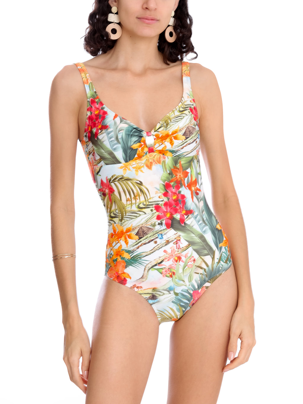 Roberta Foliage-Print Open-Back Swimsuit Laos