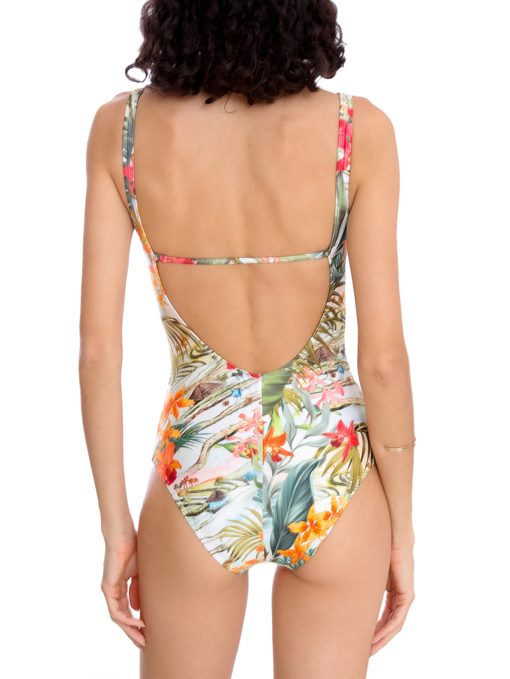 Roberta Foliage-Print Open-Back Swimsuit Laos
