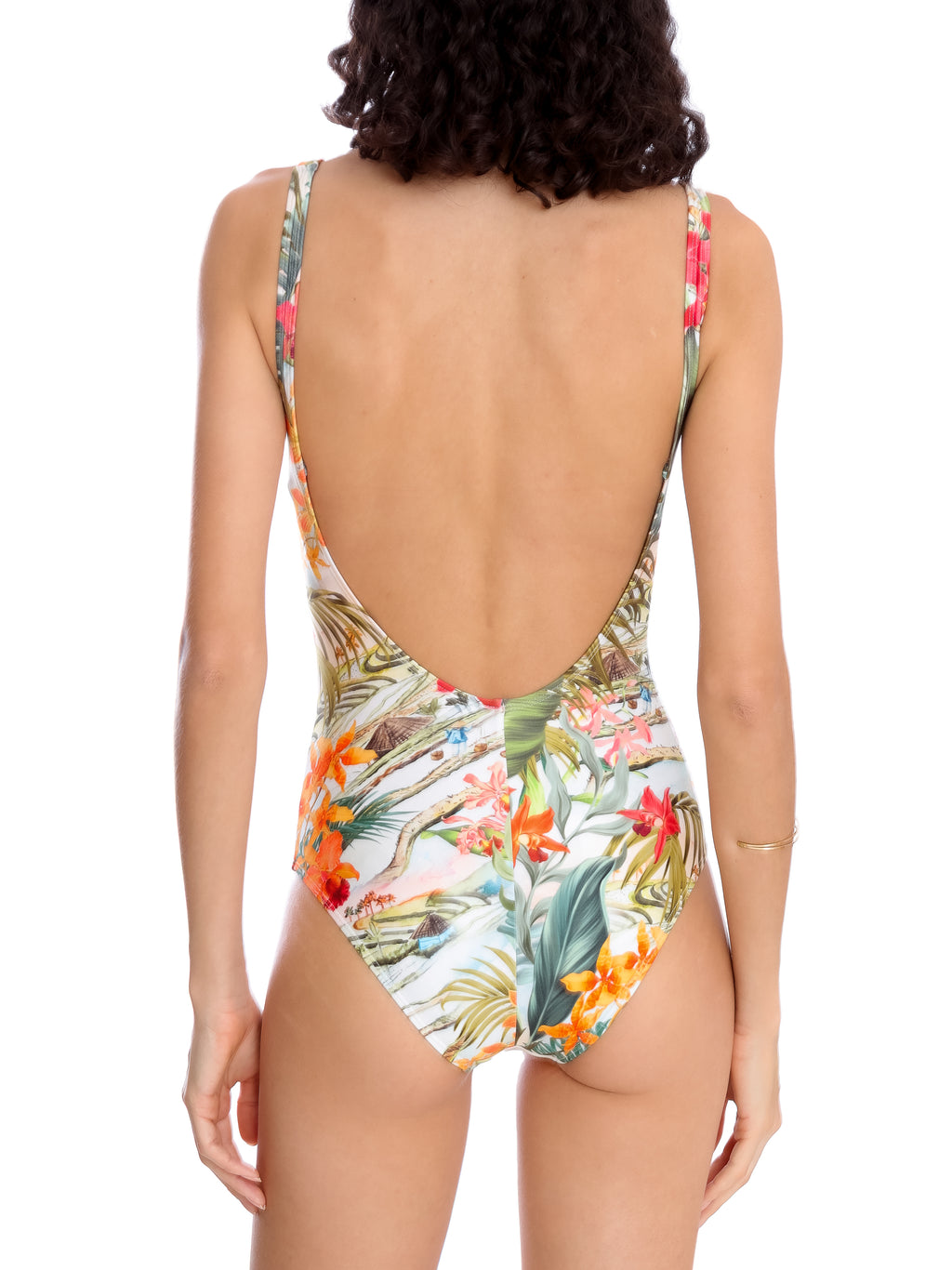 Roberta Foliage-Print Open-Back Swimsuit Laos