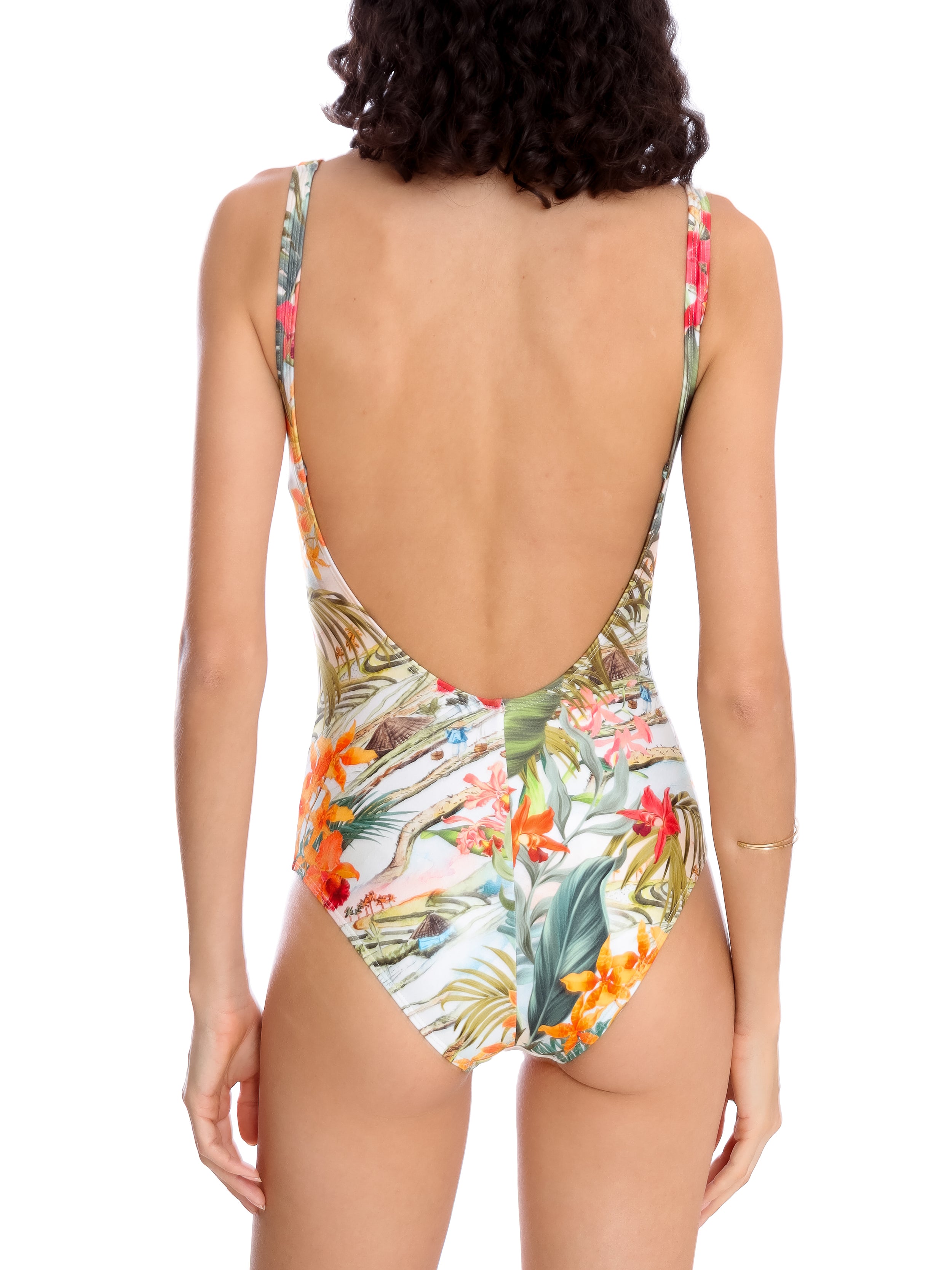 Roberta Foliage-Print Open-Back Swimsuit Laos