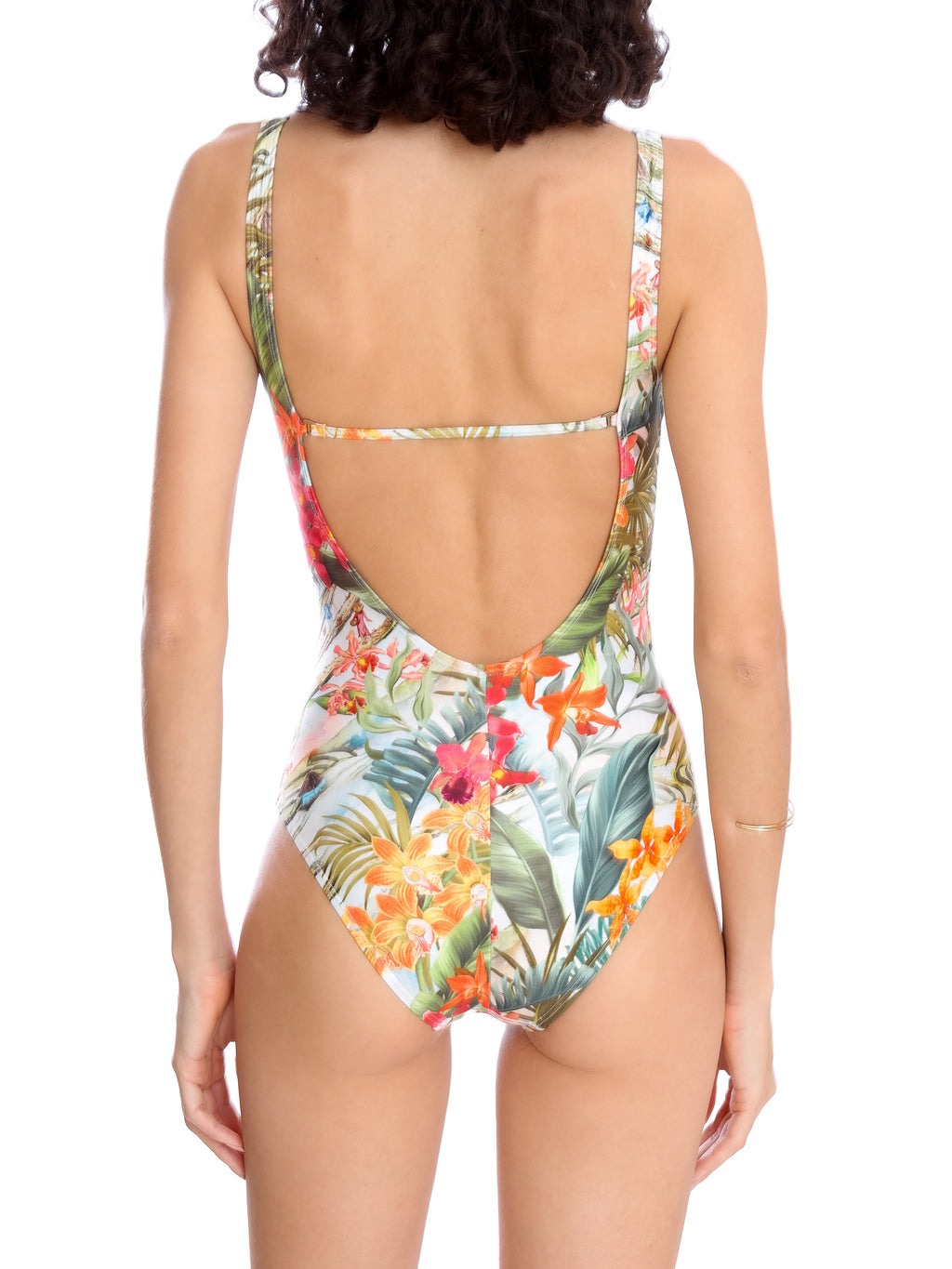 Maisa Foliage-Print Draped Open-Back Swimsuit Laos