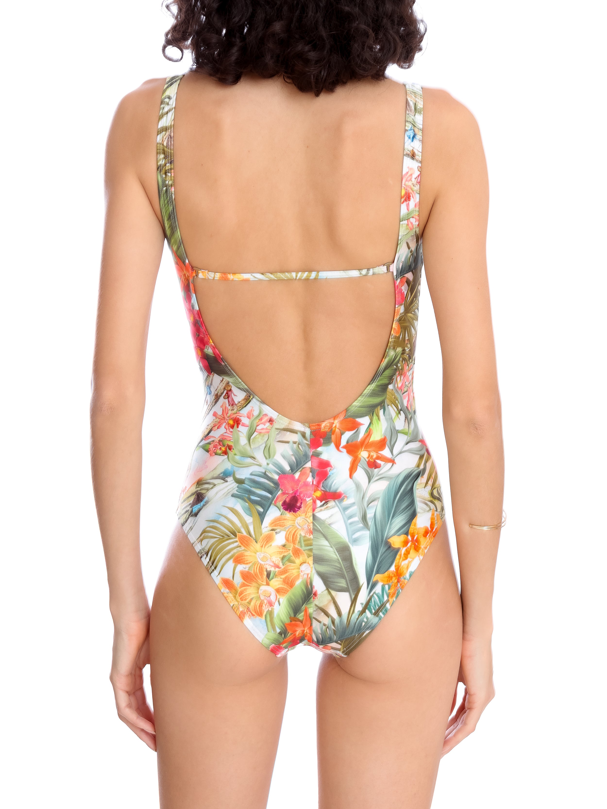 Maisa Foliage-Print Draped Open-Back Swimsuit Laos