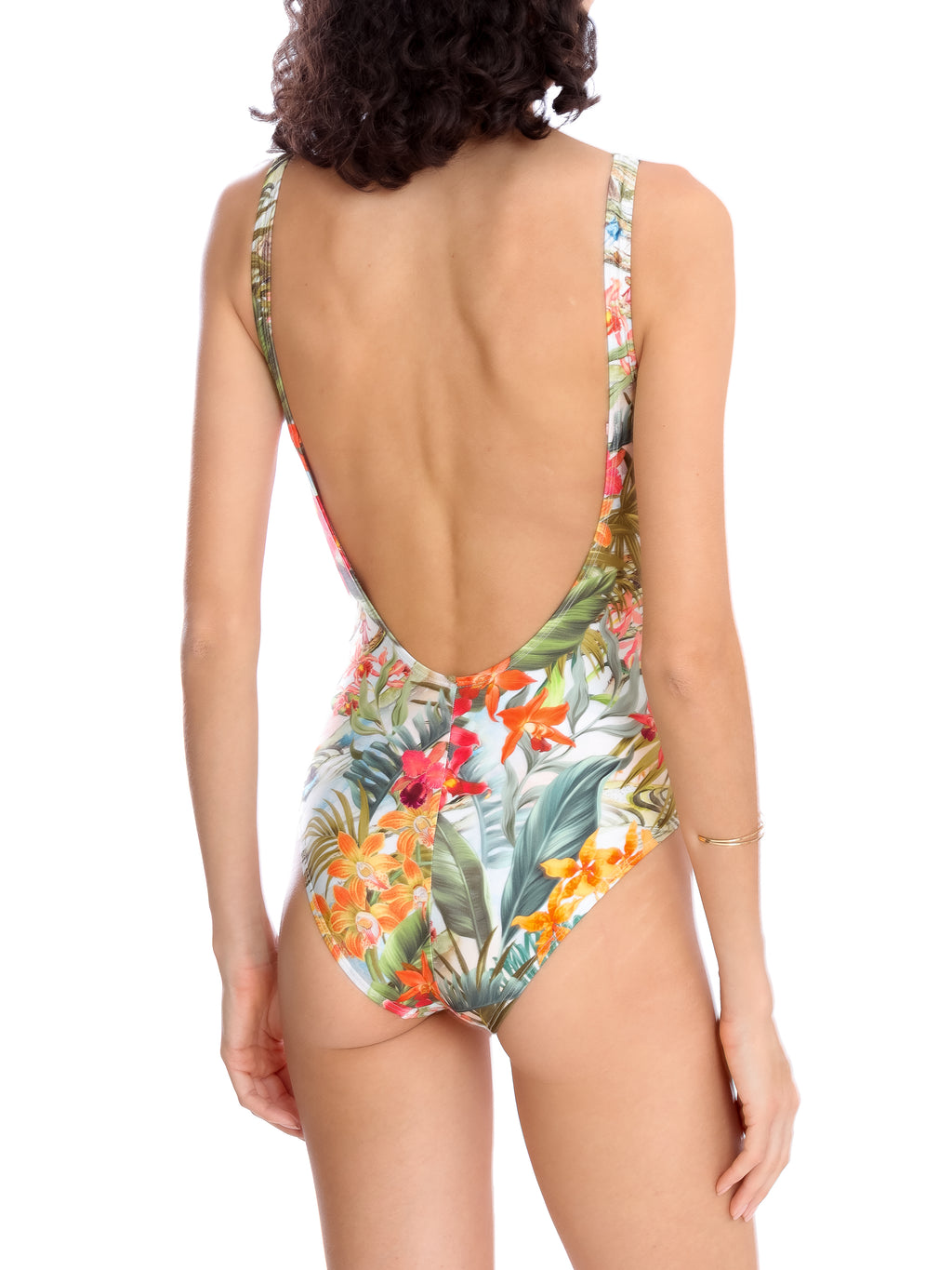 Maisa Foliage-Print Draped Open-Back Swimsuit Laos