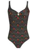 Roberta Geometric-Print Open-Back Swimsuit Cocar