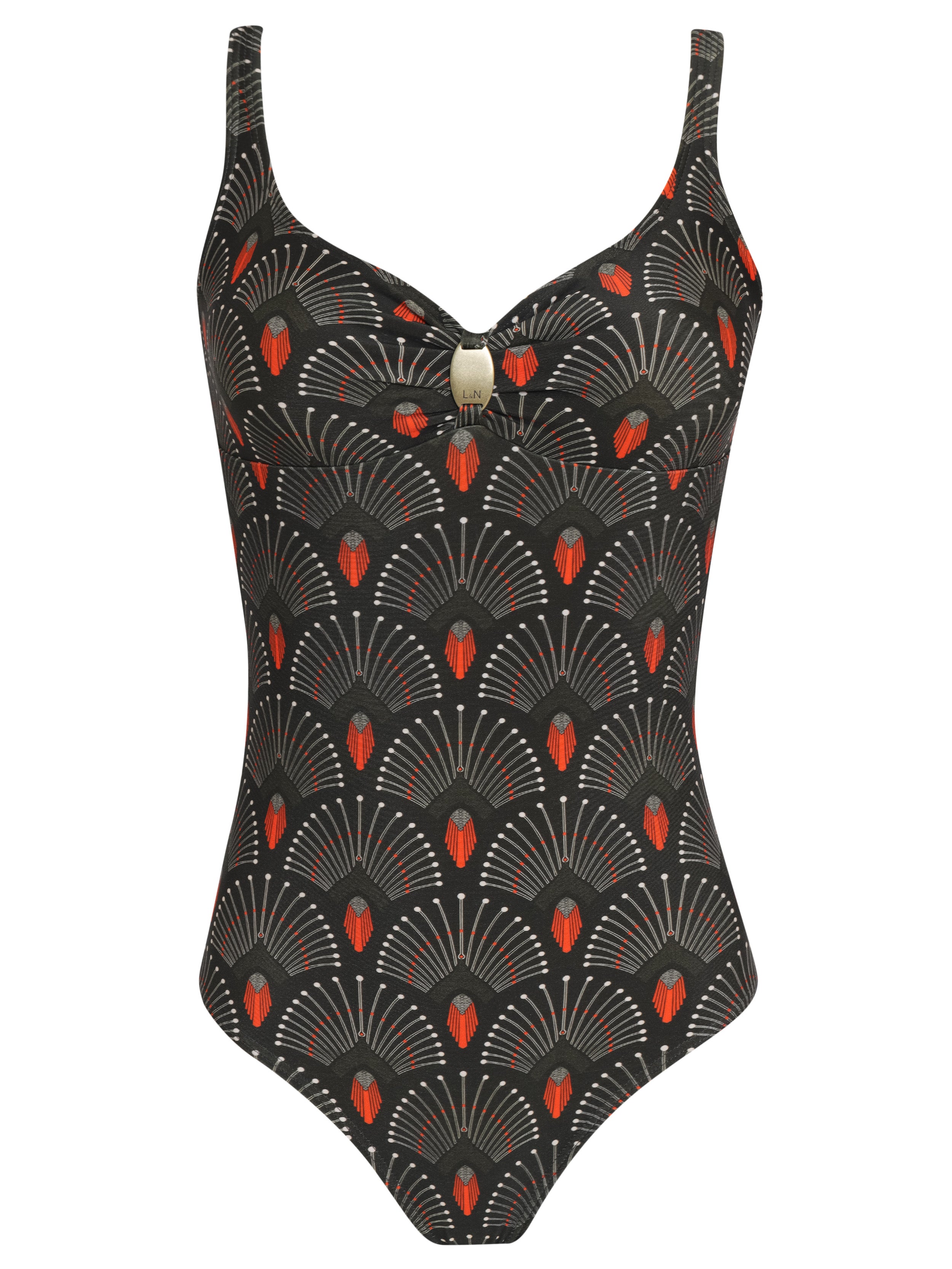 Roberta Geometric-Print Open-Back Swimsuit Cocar