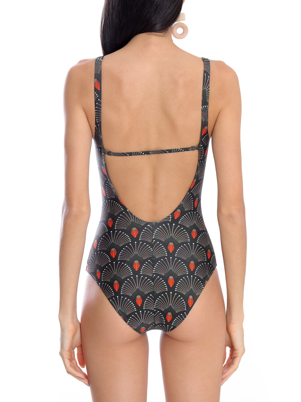 Roberta Geometric-Print Open-Back Swimsuit Cocar