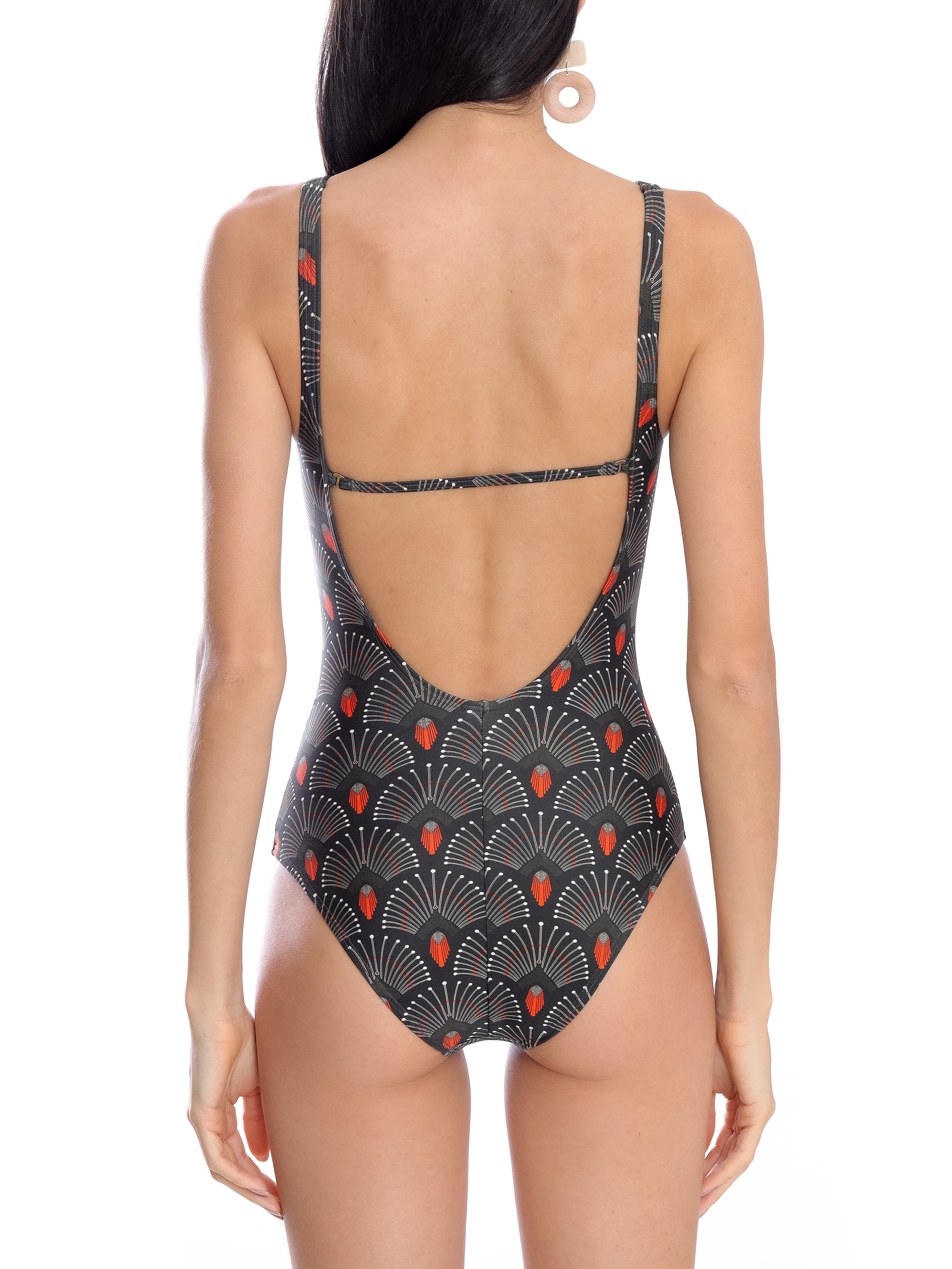 Roberta Geometric-Print Open-Back Swimsuit Cocar