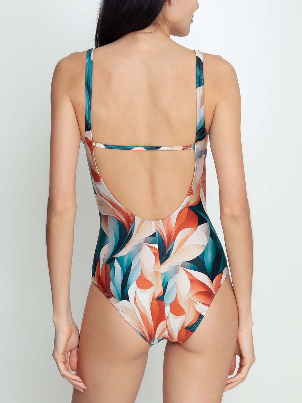 Roberta Foliage-Print Open-Back Swimsuit